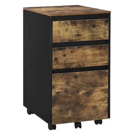 BukkitBow compacte metalen archiefkast met 3 lades, zwart met eikenhoutaccent, multifunctioneel bijzet- of nachtkastje (40x40x70cm).