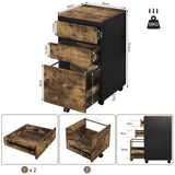 BukkitBow mobiele compacte archiefkast met 3 lades, zwart met licht/donker eikenhout, afmetingen 40x40x70cm, multifunctioneel meubel