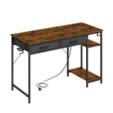 Moderne BukkitBow bureau met 2 laden, stopcontact en USB-poorten, 120cm breed, ideaal voor thuis of kantoorgebruik.