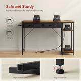 Moderne BukkitBow bureau met 2 laden, stopcontact en USB-poorten, afmeting 120cm, strak design en praktische werkplek.
