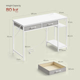 Moderne BukkitBow bureau met 2 laden, stopcontact en USB-poorten, 120cm breed, geschikt voor thuis of kantoor.