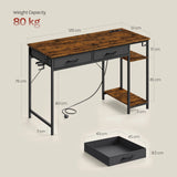 Moderne BukkitBow bureau met 2 laden, stopcontact en USB-poorten, 120 cm breed, perfect voor thuis of kantoor.