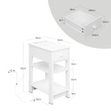 Wit nachtkastje van BukkitBow met stopcontact en USB-poort, smal modern ontwerp, geschikt voor slaapkamer of woonkamer.