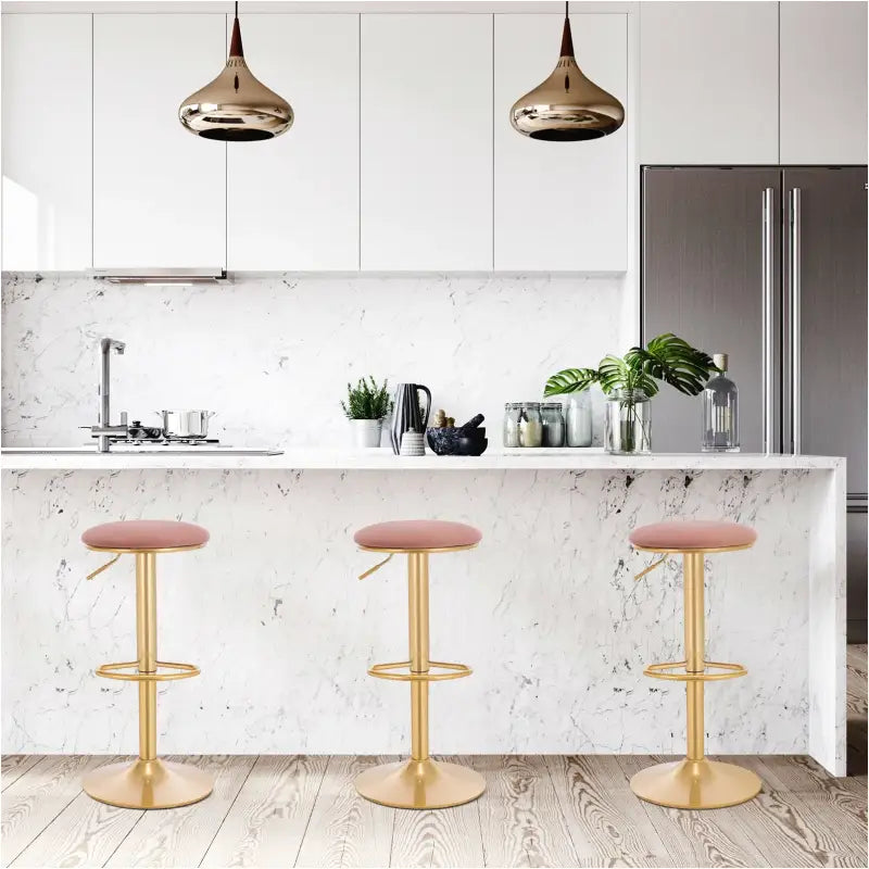 Moderne BukkitBow barkruk van fluweel met metalen frame, verstelbare zithoogte, 360° draaibaar en voetsteun, zithoogte 61-82 cm.