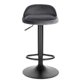 Moderne BukkitBow barkruk van fluweel met metalen onderstel, verstelbaar en 360° draaibaar, tot 120 kg draagvermogen.