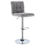 Moderne BukkitBow barkruk met linnen zitting en verchroomd staal, verstelbaar en draaibaar, comfortabele zithoogte 60-82 cm.