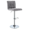 Moderne BukkitBow barkruk met linnen zitting en verchroomd staal, verstelbaar en draaibaar, comfortabele zithoogte 60-82 cm.