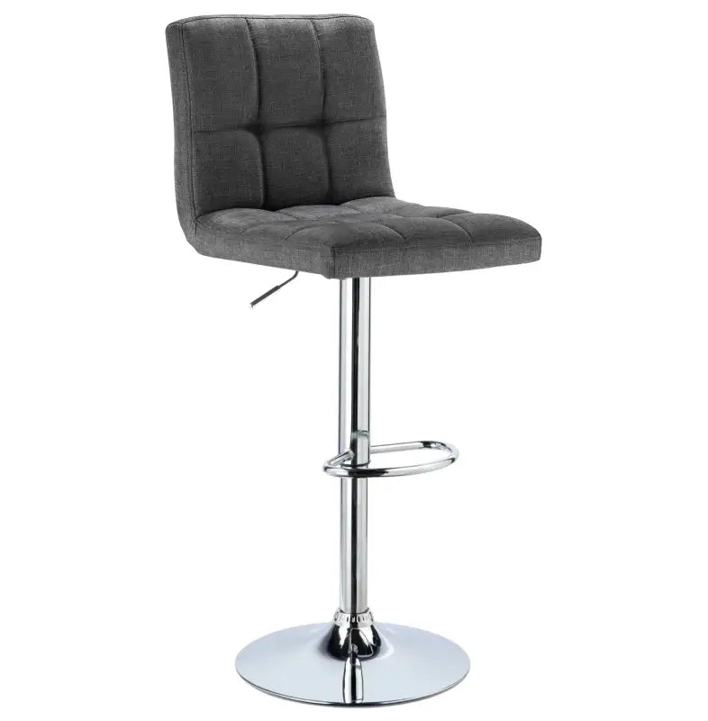 Moderne BukkitBow barkruk met linnen zitting, verchroomd staal, verstelbaar en draaibaar, comfortabele zithoogte 60-82 cm.