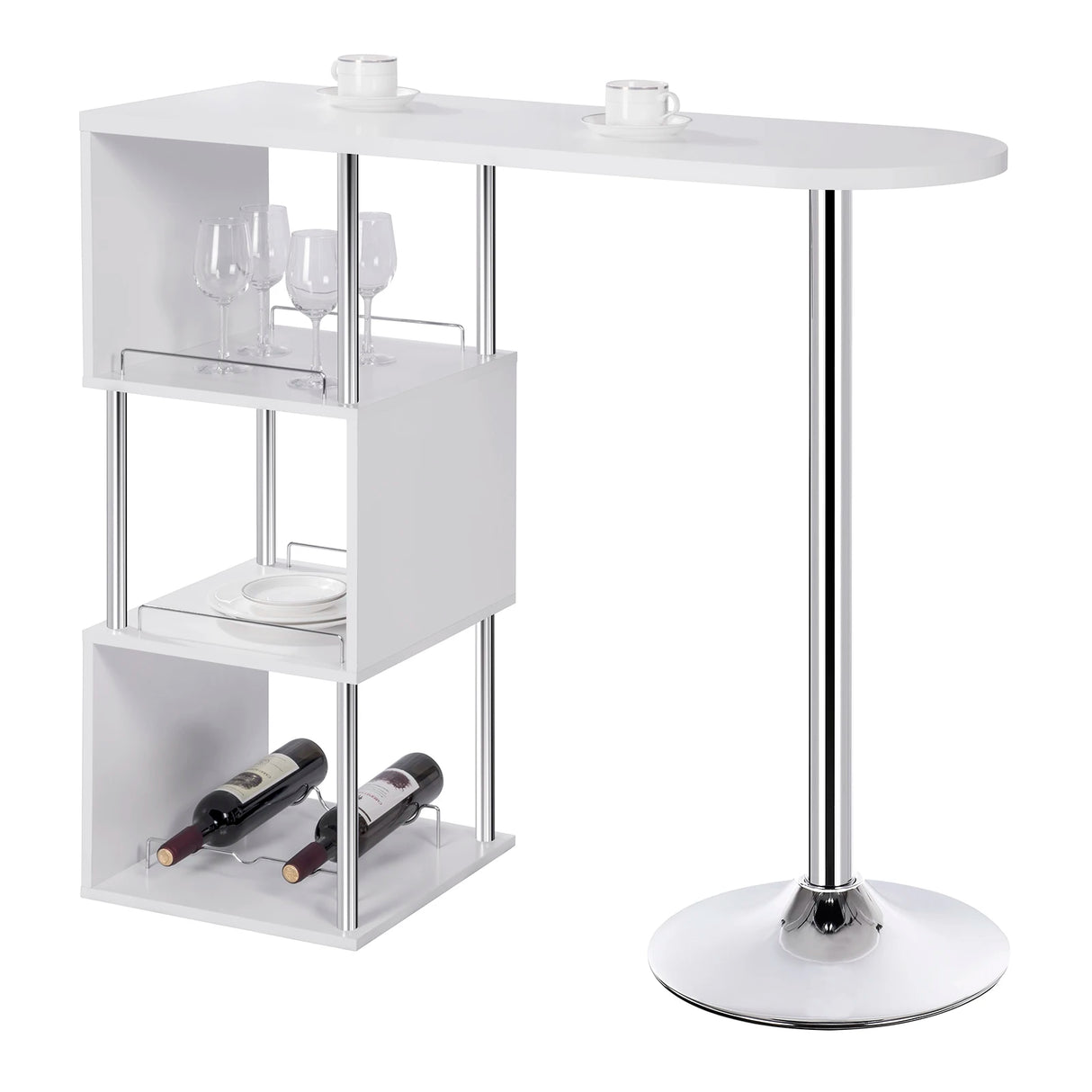 Moderne BukkitBow bartafel met S-vormig rek en flessenhouders, ideaal voor bar of keuken, gemaakt door BukkitBow.