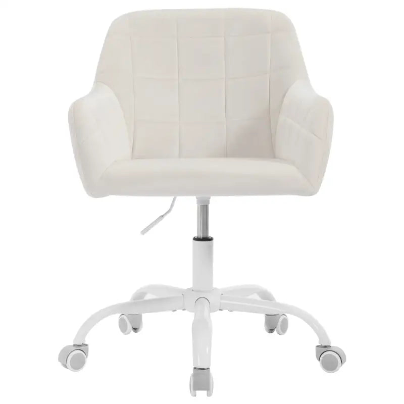 Moderne BukkitBow bureaustoel op wielen met linnen/velvet bekleding, verstelbare hoogte en 360° rotatie, metalen frame en schuimkussen.