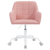 Moderne BukkitBow bureaustoel met linnen velvet, metalen frame, verstelbare hoogte en 360° draaibaar op wielen.