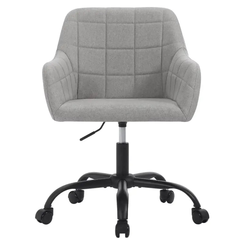 Moderne BukkitBow bureaustoel op wielen, linnen/velvet bekleding, metalen frame, verstelbare hoogte en 360° draaibaar.