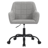 Moderne BukkitBow bureaustoel op wielen, linnen/velvet bekleding, metalen frame, verstelbare hoogte en 360° draaibaar.