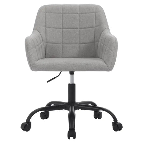 Moderne BukkitBow bureaustoel op wielen, linnen/velvet bekleding, metalen frame, verstelbare hoogte en 360° draaibaar.