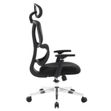 Moderne BukkitBow bureaustoel met verstelbare rug- en lendensteun, 3D PU armleuningen en mesh stof, zwart, tot 150 kg draagvermogen.
