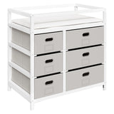 Moderne BukkitBow commode met 6 laden en aankleedblad in wit en grijs, geschikt voor slaapkamer of kinderkamer.