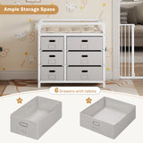 Moderne BukkitBow commode in wit en grijs met 6 laden en aankleedblad, elegant en functioneel meubelstuk.