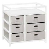 Moderne witte en grijze BukkitBow commode met 6 laden en aankleedblad, geschikt voor stijlvolle slaapkamers.