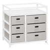 Moderne witte en grijze BukkitBow commode met 6 laden en aankleedblad, geschikt voor stijlvolle slaapkamers.