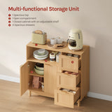 Moderne BukkitBow dressoir met 3 laden en verstelbare planken, zwart houtlook, strak design, geschikt voor woonkamer of eetkamer