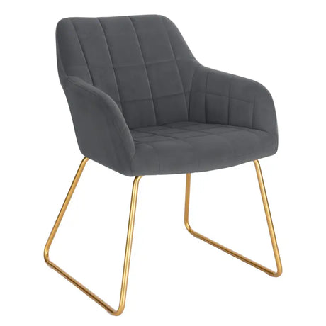 Moderne BukkitBow eetkamerstoel van fluweel met gouden metalen poten, comfortabele zithoogte van 48,5 cm, stijlvol design.