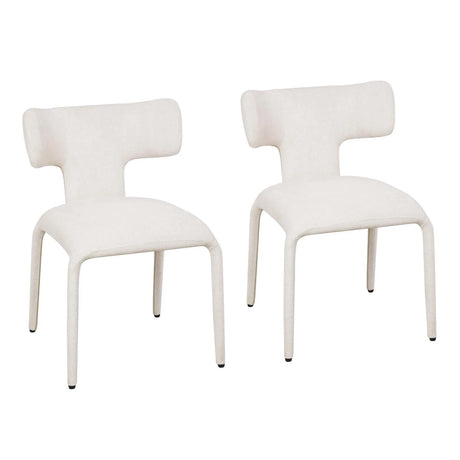 Twee moderne BukkitBow eetkamerstoelen met metalen onderstel en wielen, strak design en comfortabele zithouding.