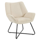 Moderne BukkitBow fauteuil van linnen met X-vormig onderstel, comfortabel en stijlvol zitmeubel in neutrale kleuren.
