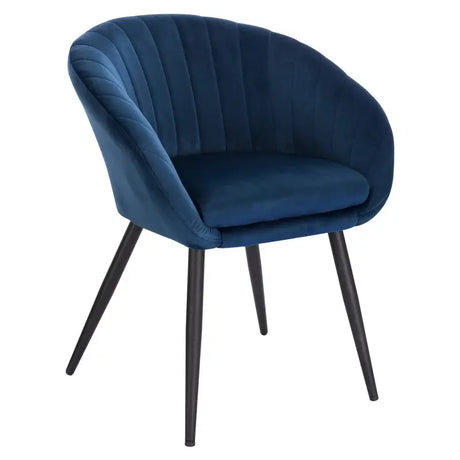 Moderne BukkitBow fluwelen eetkamerstoel met metalen poten, ergonomisch ontwerp en zithoogte van 50cm voor comfortabel dineren.