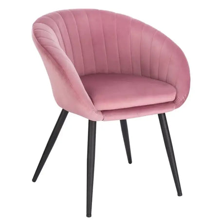 Moderne BukkitBow fluwelen eetkamerstoel met metalen poten, ergonomisch design en zithoogte van 50 cm.