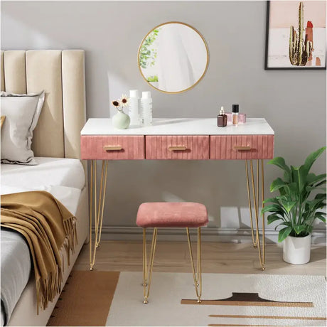 Moderne BukkitBow kaptafel met spiegel en krukje, 100x40 cm, geschikt voor kinderen en volwassenen, stijlvolle make-up tafel.