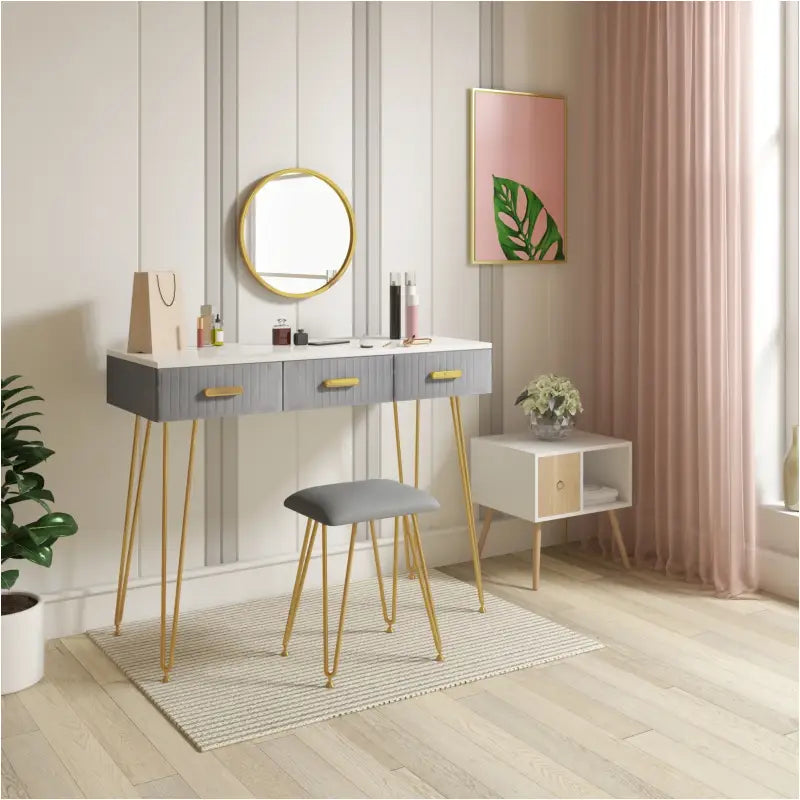 Moderne BukkitBow kaptafel voor make-up, inclusief spiegel en krukje, geschikt voor kind en volwassene, 100x40 cm.