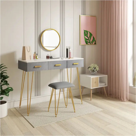Moderne BukkitBow kaptafel voor make-up, inclusief spiegel en krukje, geschikt voor kind en volwassene, 100x40 cm.