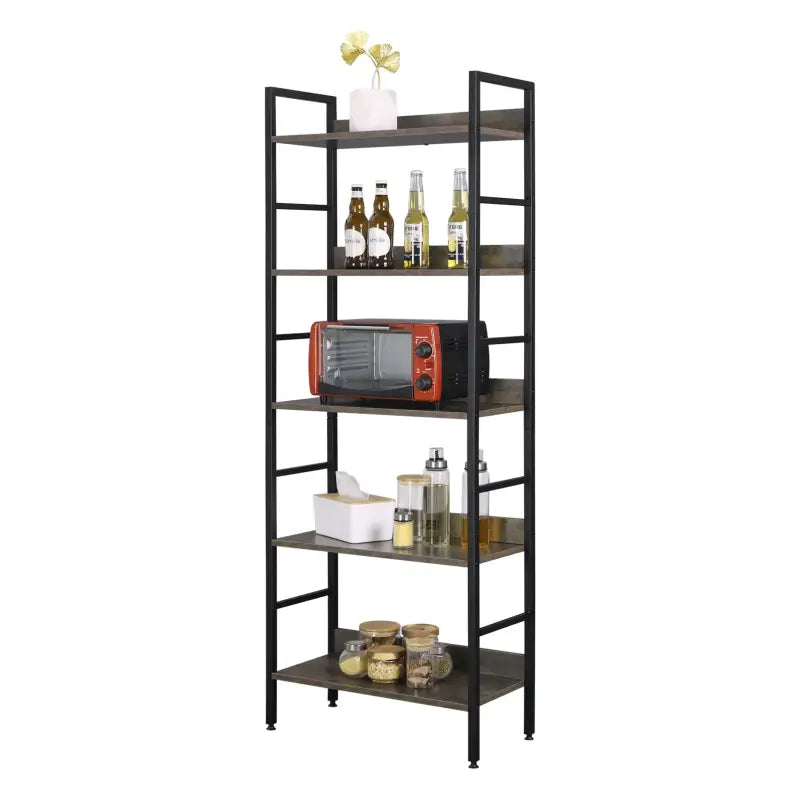 BukkitBow moderne open boekenkast met 5 lagen, houten design, stevige constructie en veelzijdige opbergruimte, afmetingen 60x27,5x160 cm