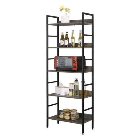BukkitBow moderne open boekenkast met 5 lagen, houten design, stevige constructie en veelzijdige opbergruimte, afmetingen 60x27,5x160 cm