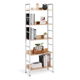 Moderne BukkitBow boekenkast met 5 open planken, stevig en duurzaam, veelzijdig design, afmetingen 60x27,5x160 cm.