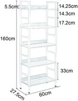 BukkitBow moderne open boekenkast met 5 lagen, stevig en duurzaam, zwart design, afmetingen 60x27,5x160 cm, voor opbergen en decoratie.