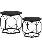 Set van 2 moderne ronde bijzettafels van BukkitBow met metalen frame en houtlook, ideaal voor woonkamer decor.