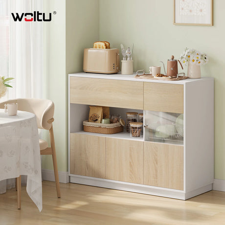 Moderne Scandinavisch dressoir van BukkitBow met acrylglazen deuren en strak ontwerp, ideaal voor eigentijdse woonruimtes.