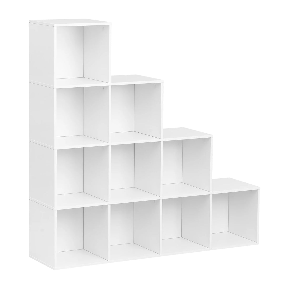 Moderne BukkitBow boekenkast met 10 open vakken in L-vorm, strak design en houtafwerking, perfect voor woon- of kantoorruimte.