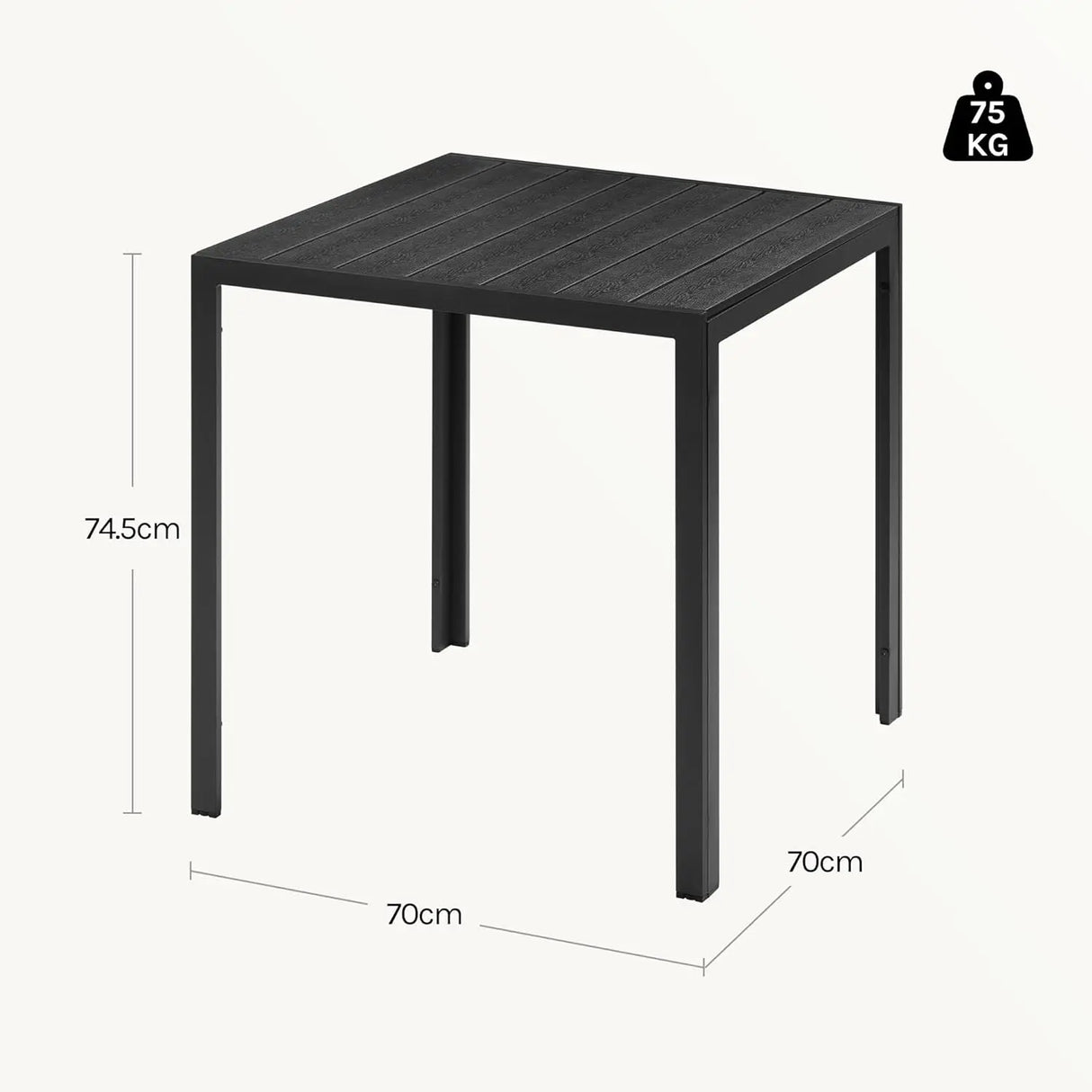 Moderne BukkitBow tuintafel met aluminium frame en WPC tafelblad, perfect voor buitengebruik en tuinmeubilair.
