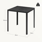 Moderne BukkitBow tuintafel met aluminium frame en WPC tafelblad, perfect voor buitengebruik en tuinmeubilair.