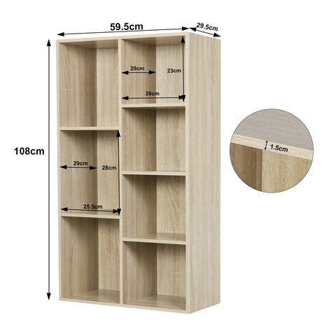 Moderne BukkitBow Boekenkast met 7 vakken in Scandinavisch design, natuurlijke houtlook en strakke lijnen.
