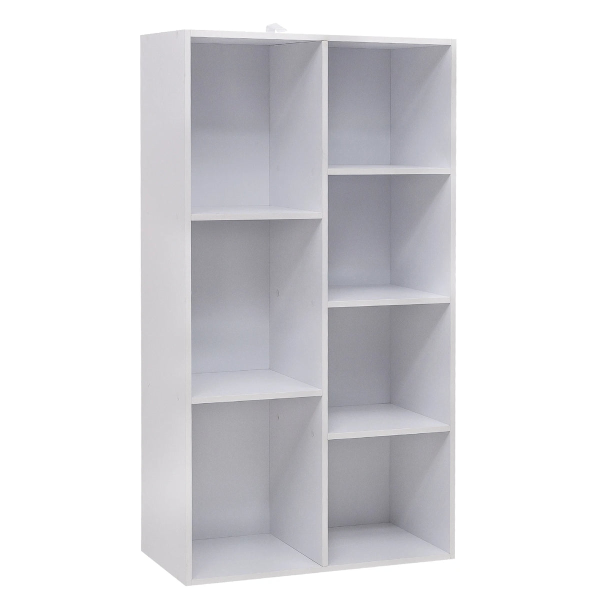 Moderne BukkitBow boekenkast met 7 vakken in Scandinavisch design, witte houten boekenkast met strakke lijnen