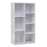 Moderne BukkitBow boekenkast met 7 vakken in Scandinavisch design, witte houten boekenkast met strakke lijnen