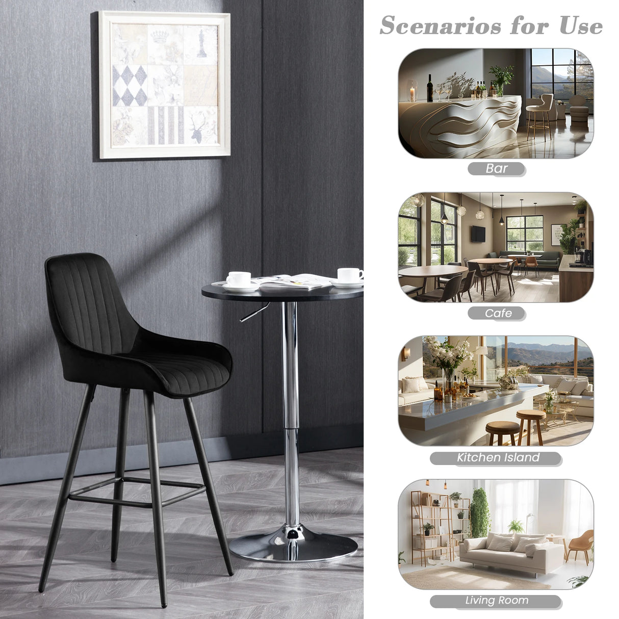 Moderne BukkitBow velvet barkruk met rugleuning en voetensteun, comfortabele zit en stijlvolle uitstraling voor in de keuken of bar