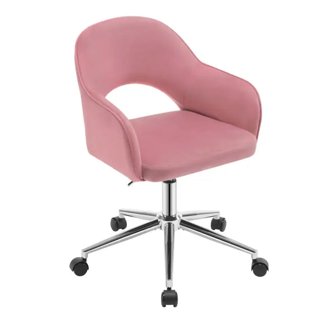 Moderne velvet bureaustoel van BukkitBow met armleuningen, ergonomisch ontworpen, in hoogte verstelbaar en bedekt met fluweelstof.