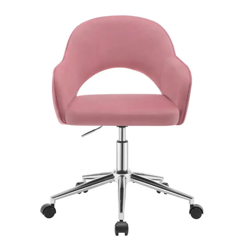 Moderne BukkitBow velvet bureaustoel met armleuningen, ergonomisch design en in hoogte verstelbaar, bekleed met zacht fluweel.