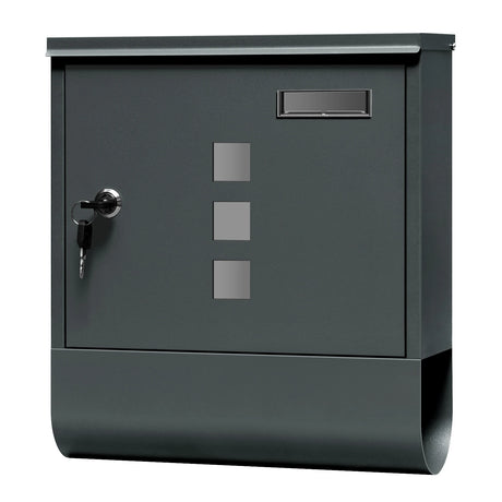 Moderne BukkitBow wandbrievenbus met naamplaatje en krantenvak, zwart metalen design voor buitengebruik
