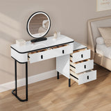 Moderne witte en zwarte BukkitBow kaptafel met LED-spiegel, stijlvolle meubel voor make-up en haarstyling.
