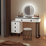 Moderne witte en zwarte BukkitBow kaptafel met LED-spiegel, stijlvolle en functionele make-up tafel voor schoonheid en styling.